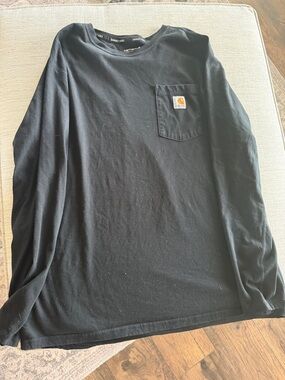 Carhartt Black Long Sleeve Pocket Tee with Orange Logo Patch